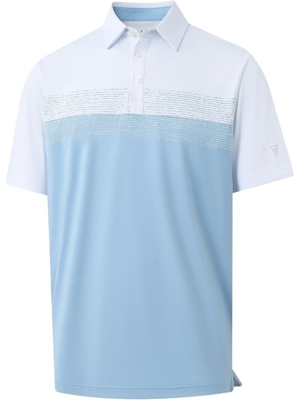 Men A- White/Dusty Blue Dry Fit Polo Shirt Color Block Chest Print Moisture Wick